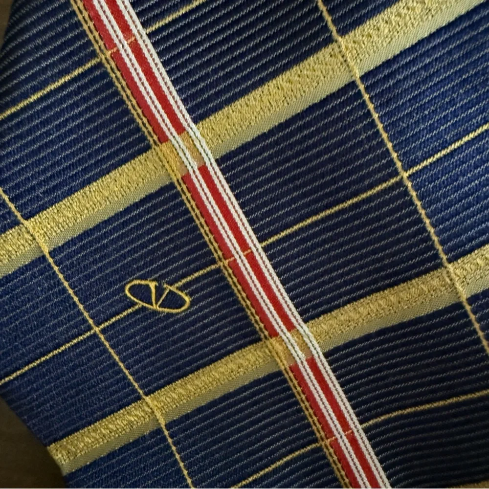 Vintage Valentino Men's Tie with Blue and yellow Stripes silk